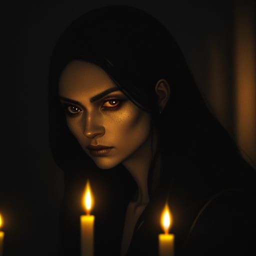 Woman in Dark Clothing with Candlelight Glow