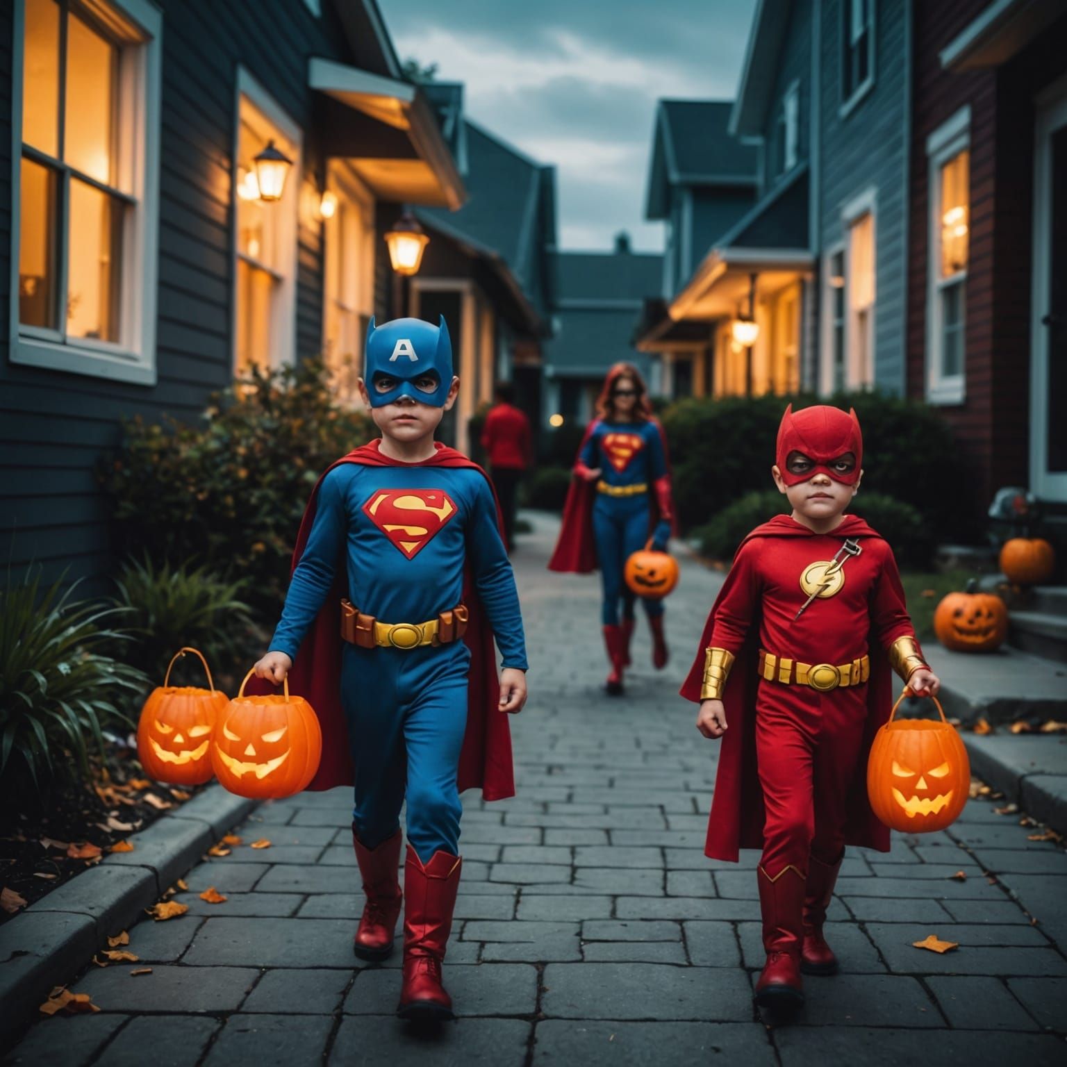 Superheroes Celebrate Halloween: A Cinematic Still