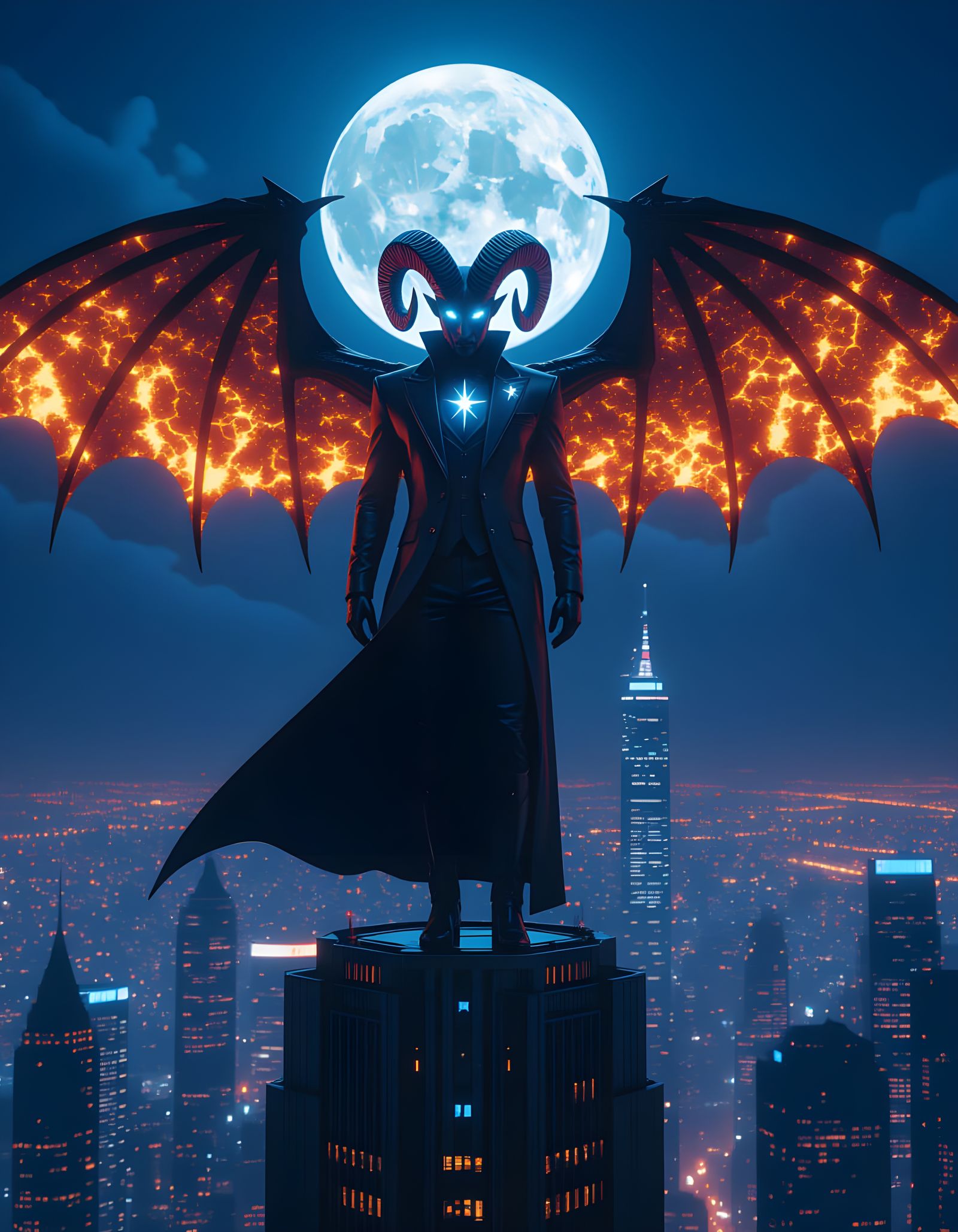 Demonic CEO Overlooking Cyberpunk Metropolis