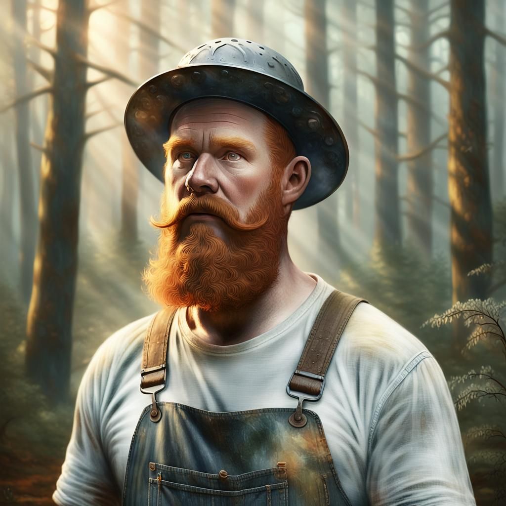 Redneck in Misty Forest as Whimsical Realism
