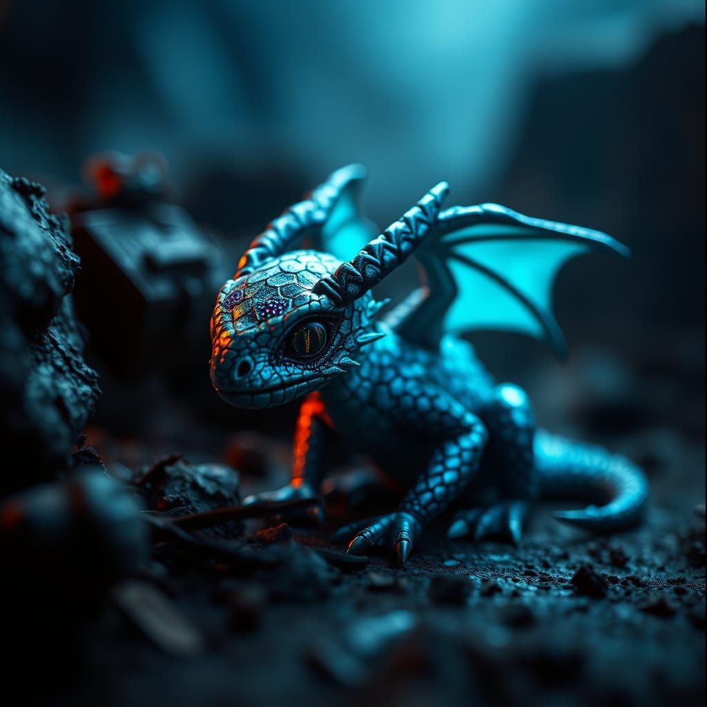 Iridescent Dragon in Dystopian Sci-Fi Environment