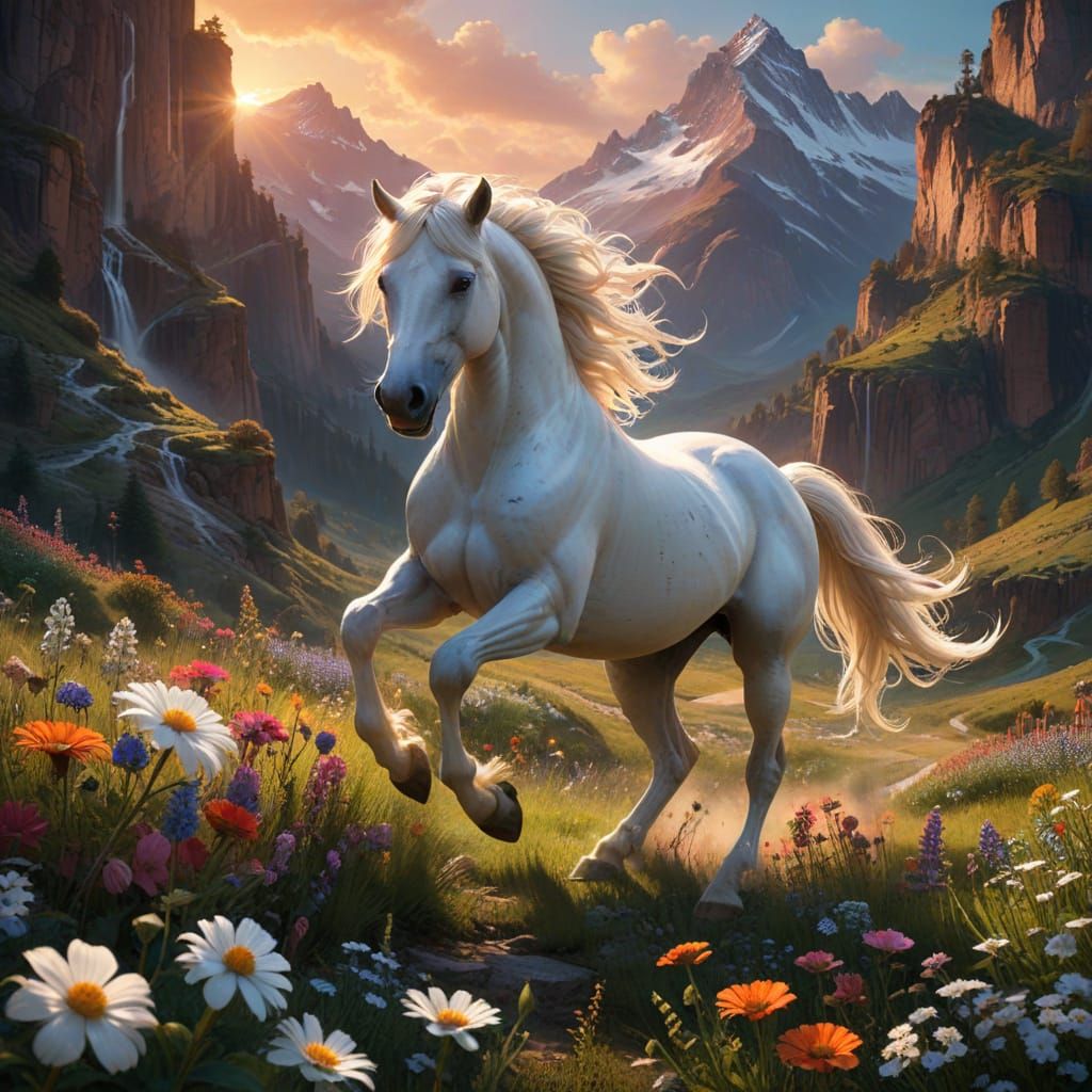Majestic Stallion Made of Ice Cream, Digital Matte Painting