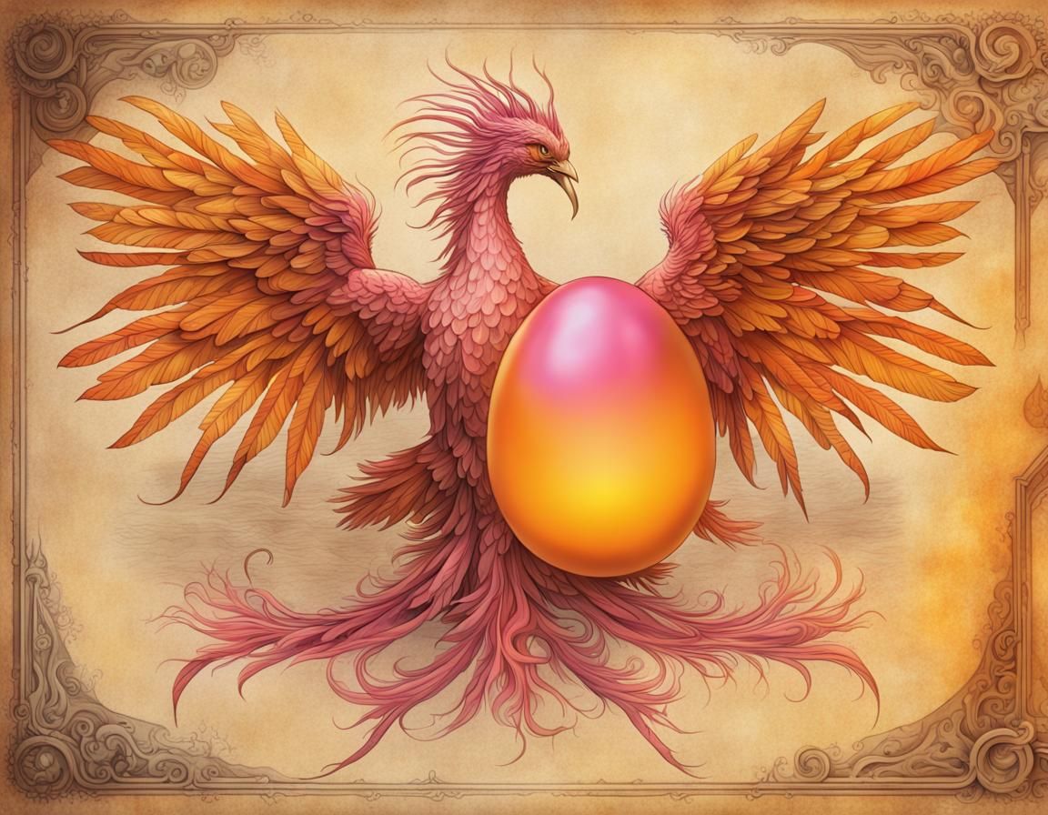 Hand-Drawn Phoenix on Parchment: Digital Matte Painting