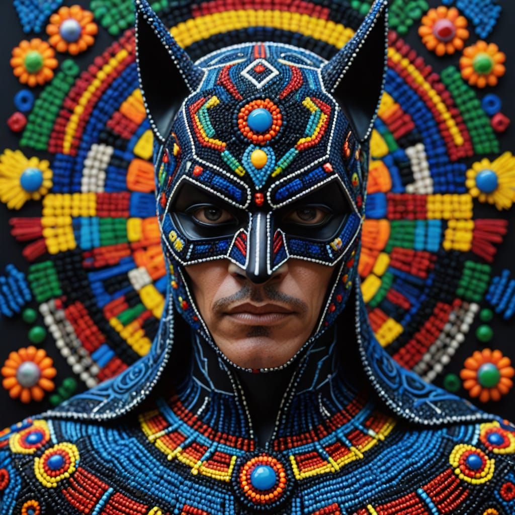 Batman Beaded Sculpture in Huichol Style