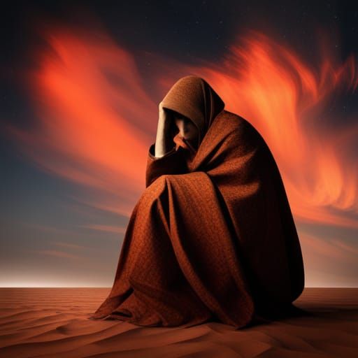 Desolate Desert: A Sad and Tired Figure