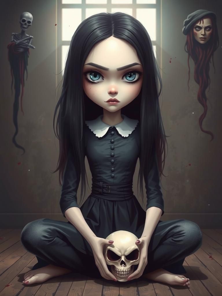 Eerie Female Horror Character in Cartoon Style