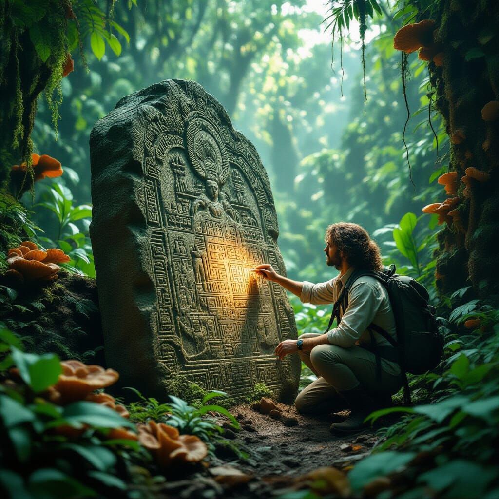 Jungle Explorer Uncovers Glowing Ancient Tablet
