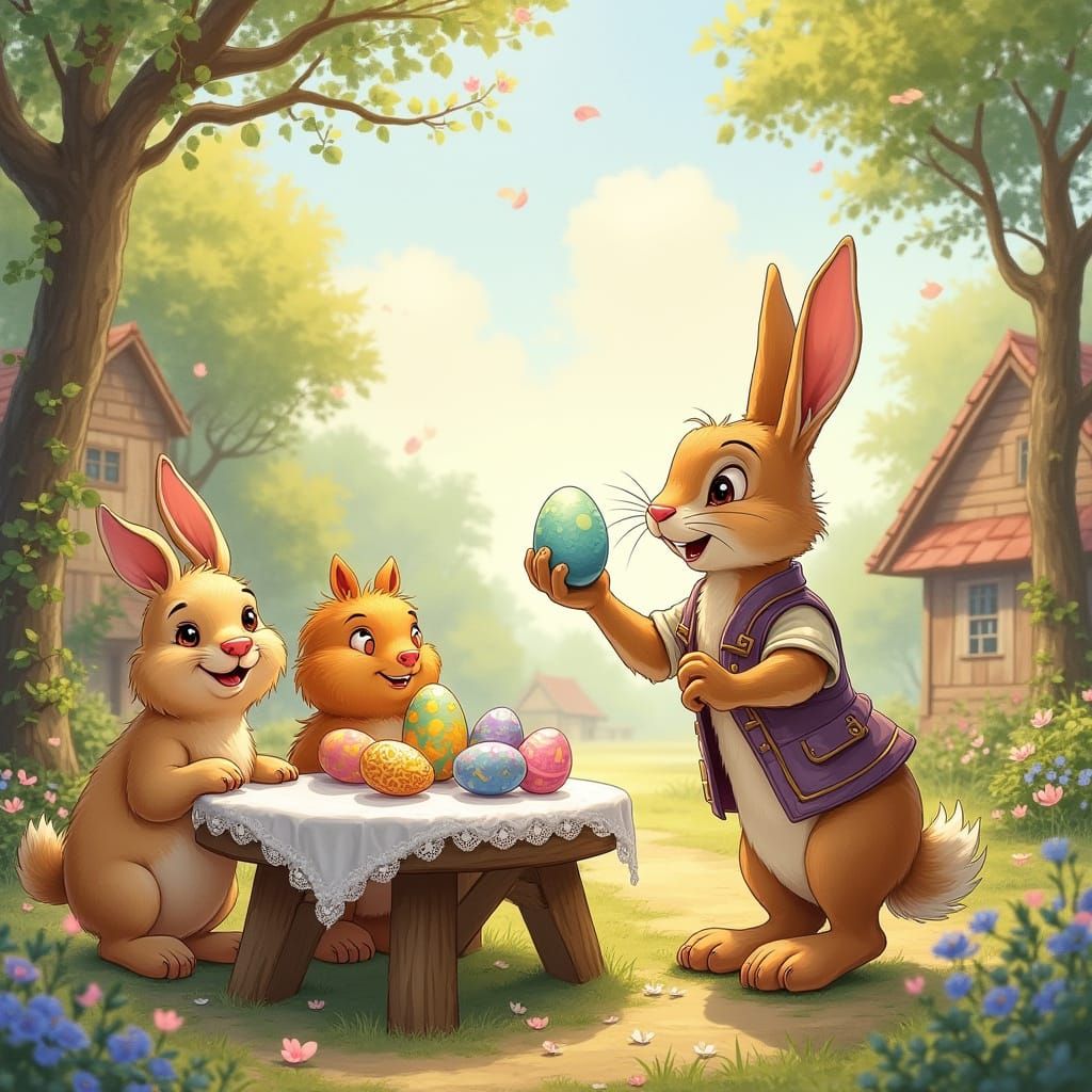 Whimsical Spring Scene in Disney-Style Watercolor Animation