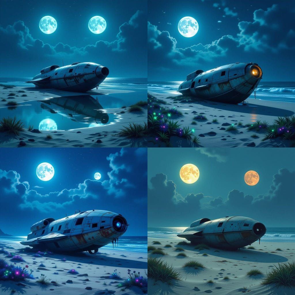 Alien Beachcraft Under Twin Moons