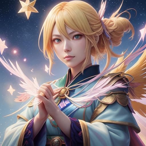 Anime Phoenix Tarot Reader with Gift and Stars