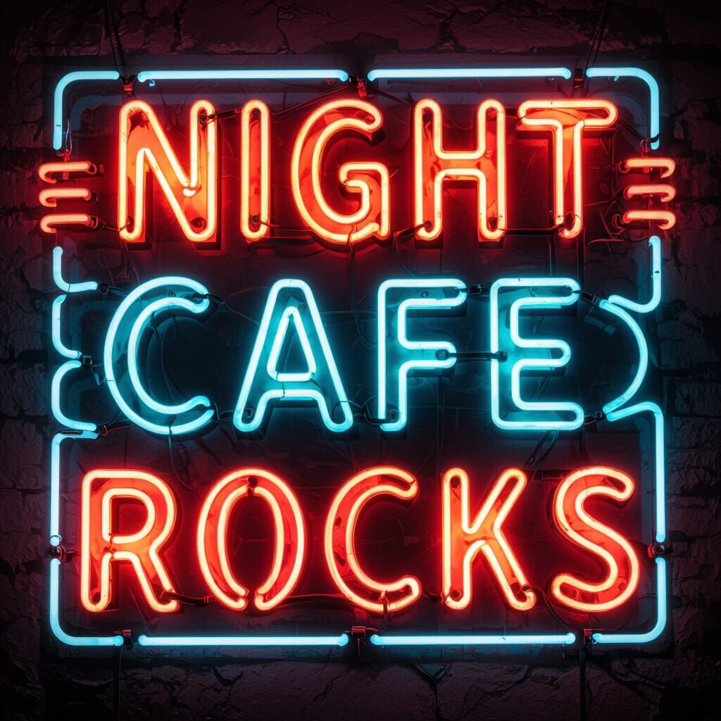 Retro Neon Sign "Night Cafe Rocks" in Vintage Americana Styl...