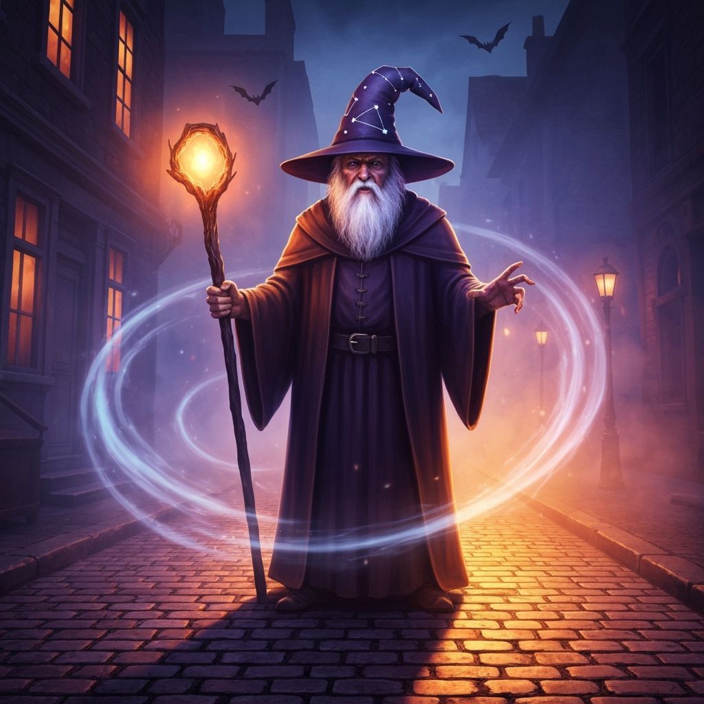 Wise Wizard on Foggy Halloween Night Digital Painting
