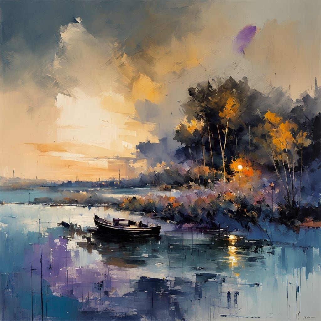 Night Landscape in Blue and Violet Tones