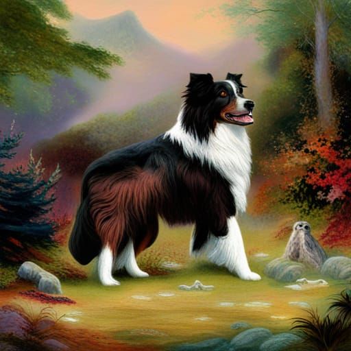 Border Collie in Ethereal Fantasy Landscape
