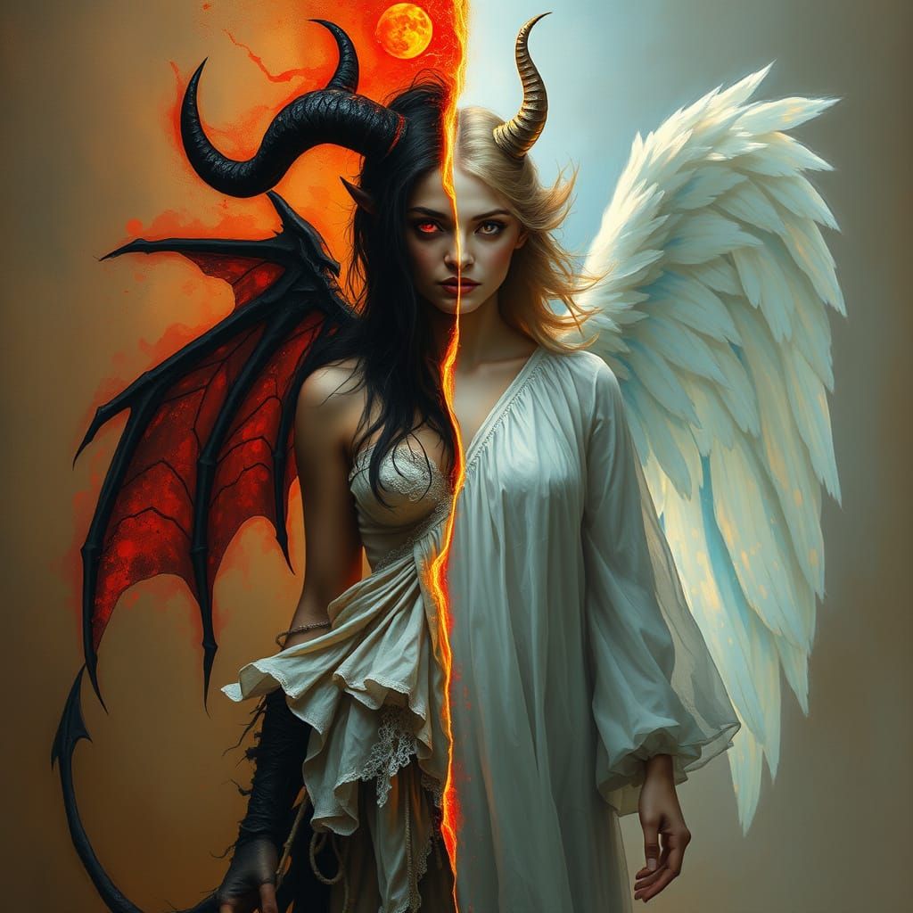 Divine Duality: Angel and Devil in Radiant Harmony