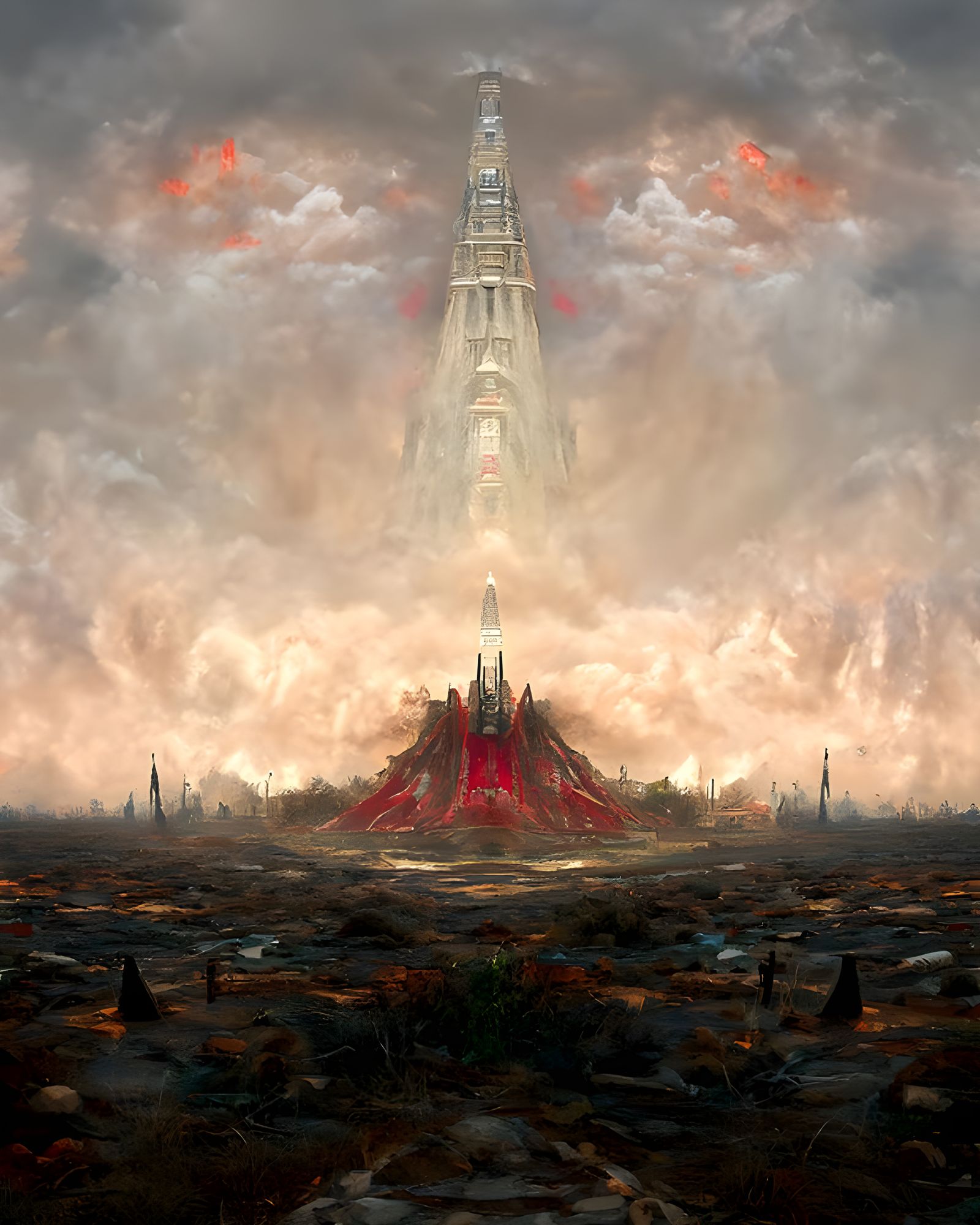 Blood Red Spire in Post-Apocalyptic Wasteland