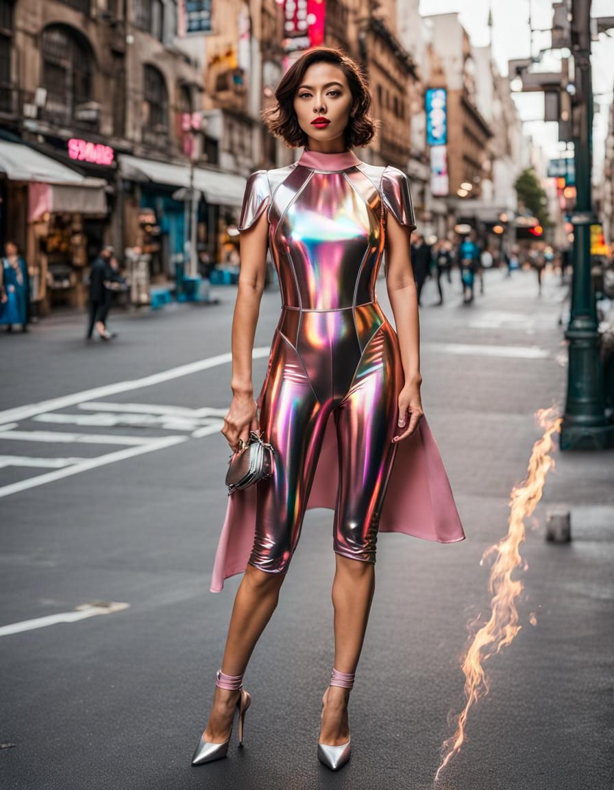 Cyborg Woman in Latex Dress, Sorayama Style