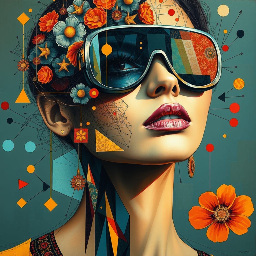 Abstract Geometric Portrait of Woman with Sunglasses