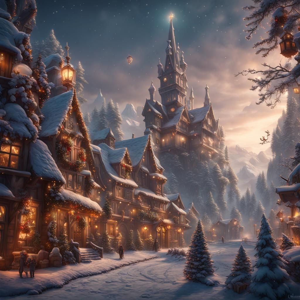 Fantastical Christmas Scene in Detailed Matte Painting