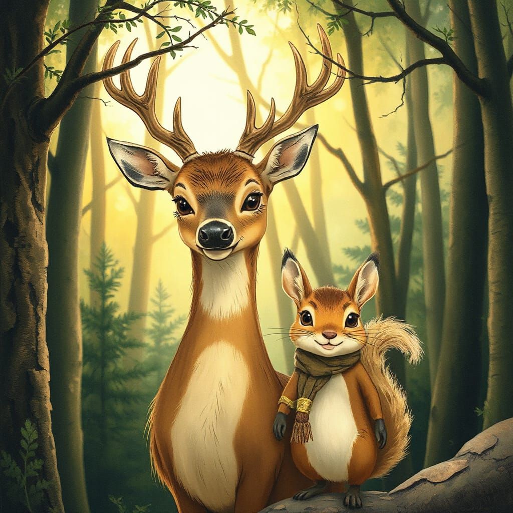 Forest Friends: Deer and Squirrel in Whimsical Style