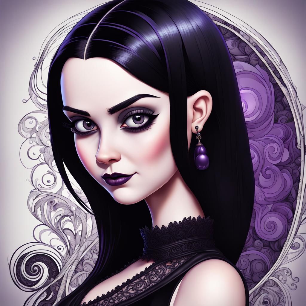 Wednesday Addams Cartoon Portrait in Disney Pixar Style