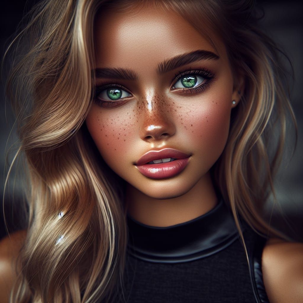 Hyperrealistic Teen Girl with Blonde Hair and Green Eyes