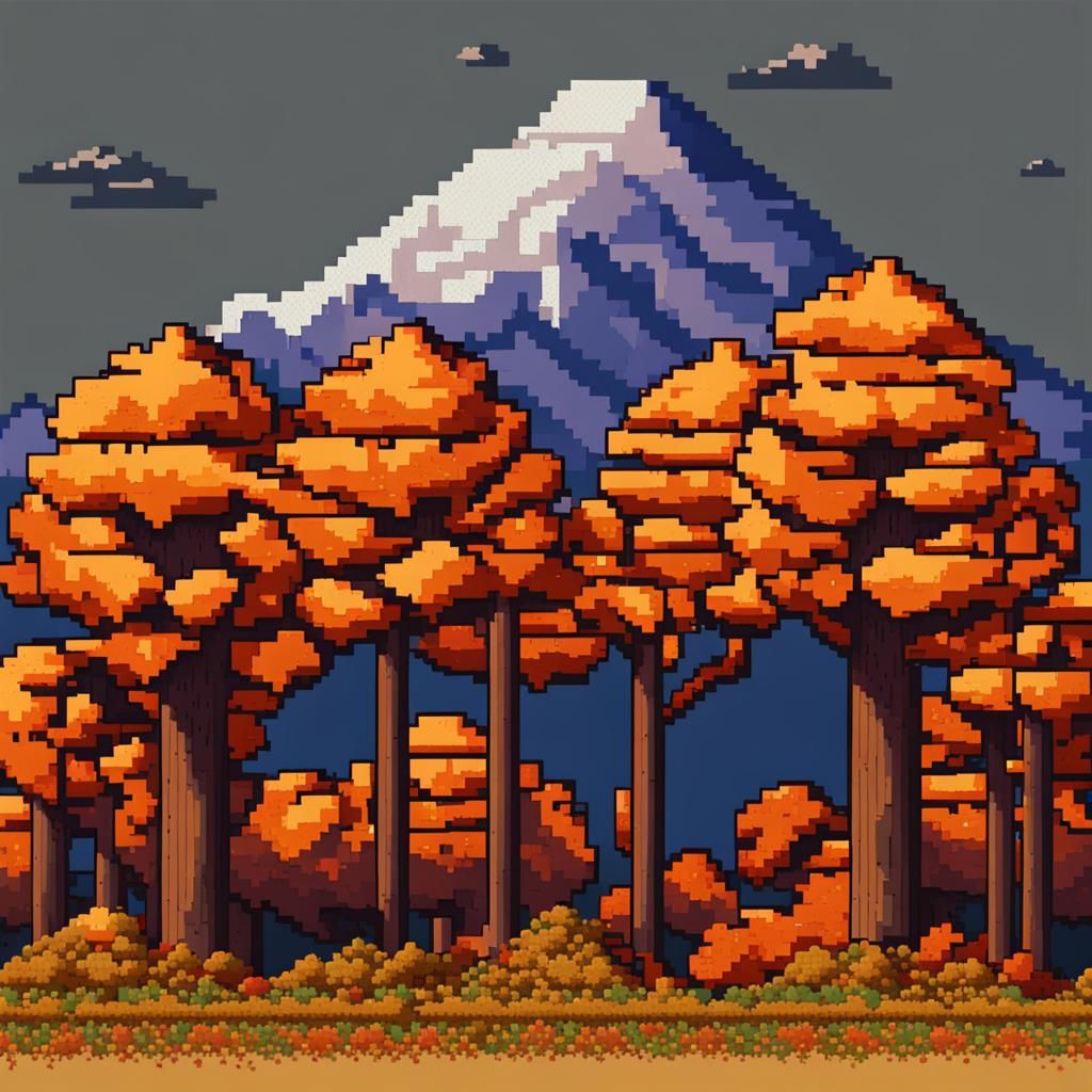 Pixel Art Irohazaka Mountain in Autumn