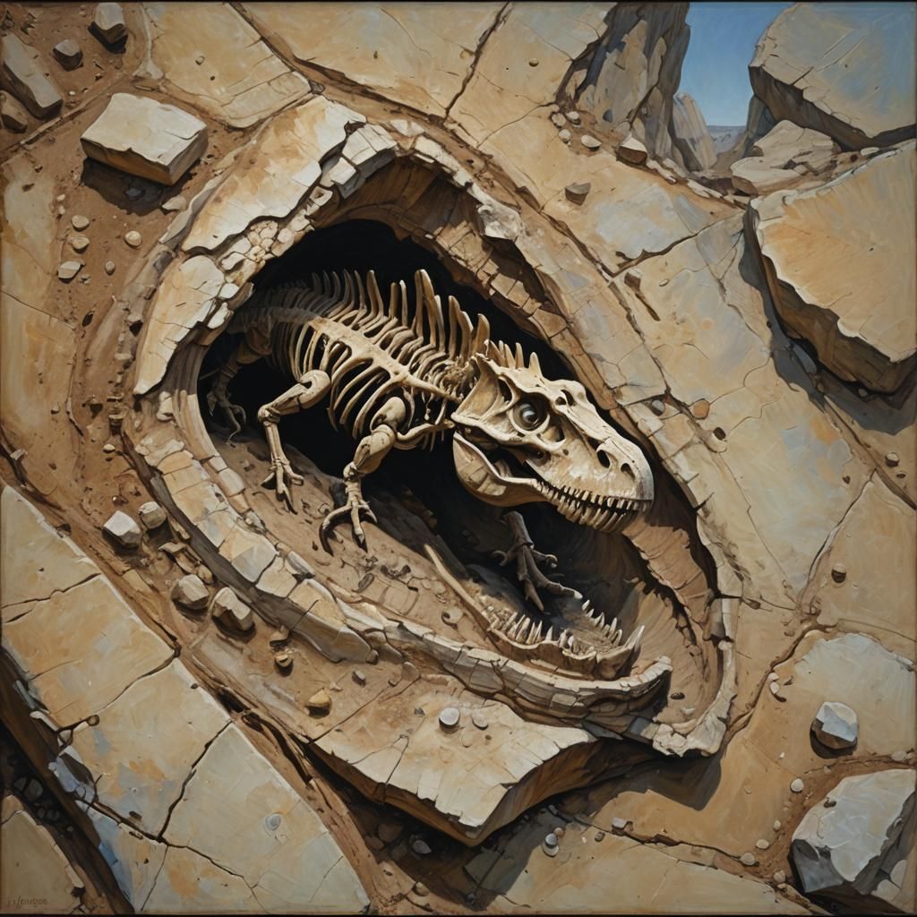 Dinosaur Fossil in Oil Painting Style