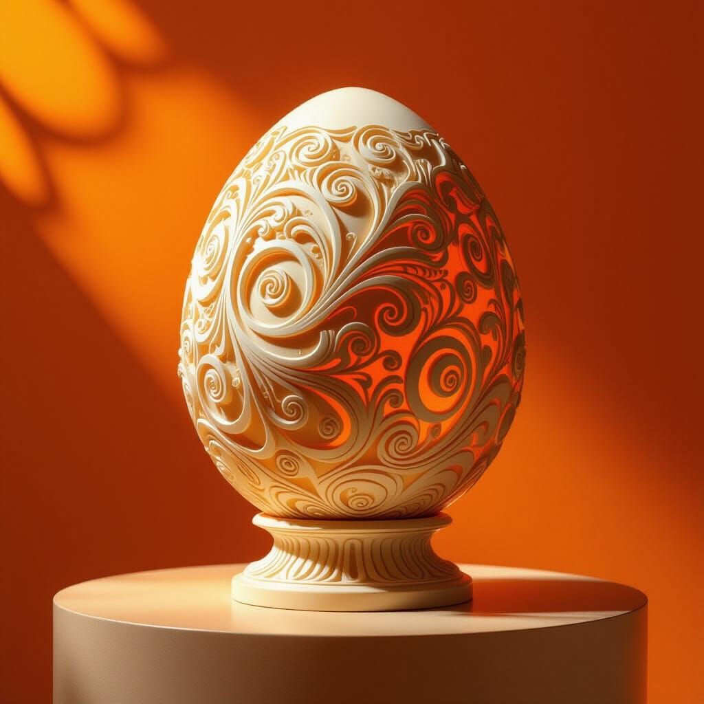 Intricate Eggshell Carving with Phantasmagorical Designs and...