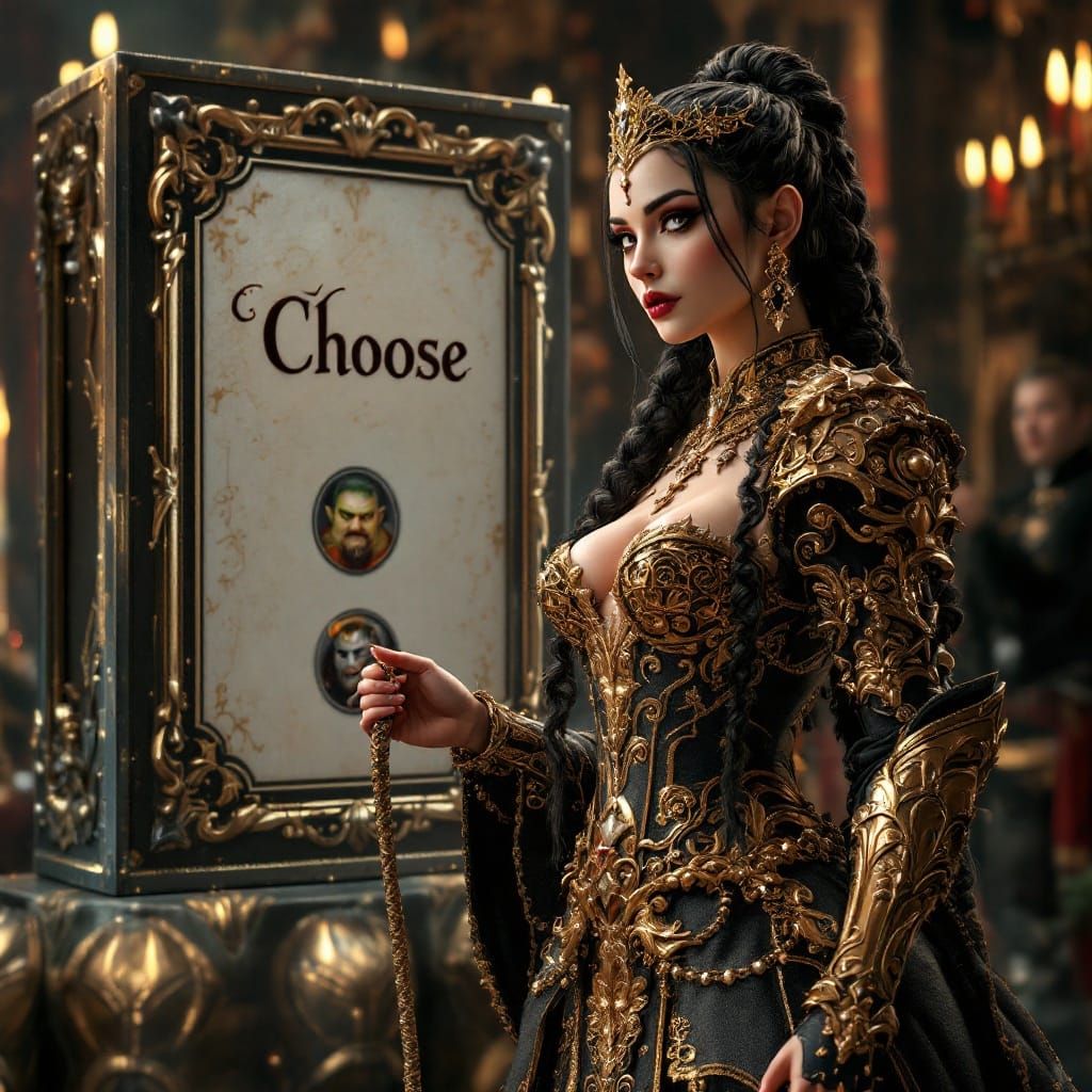 Anime Princess with Dragon in Rococo Dress