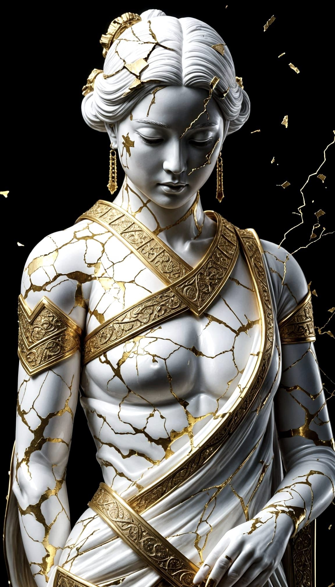 Kintsugi Marble Statue: Golden Repair Art