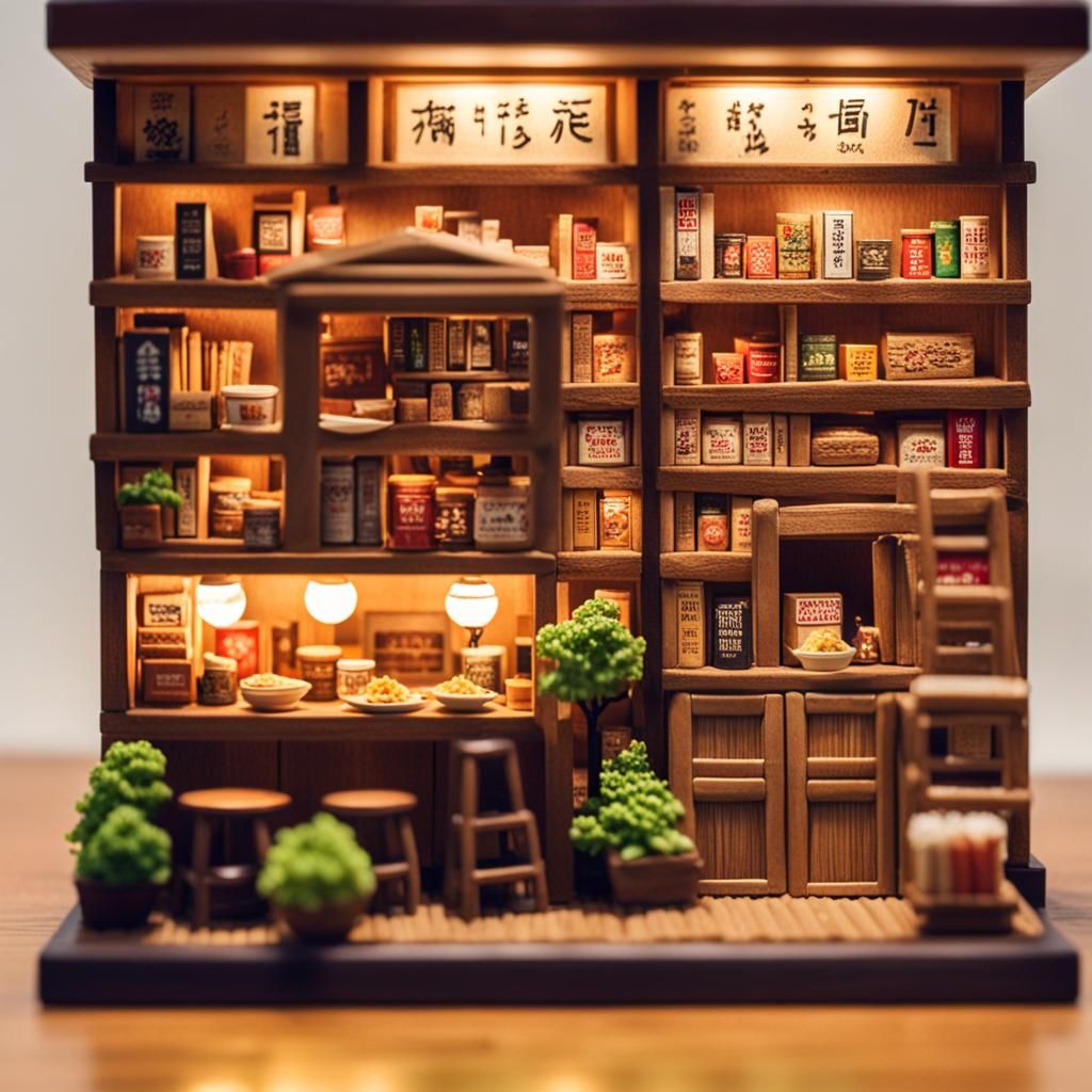 Miniature Ramen Shop Hidden in Bookshelf
