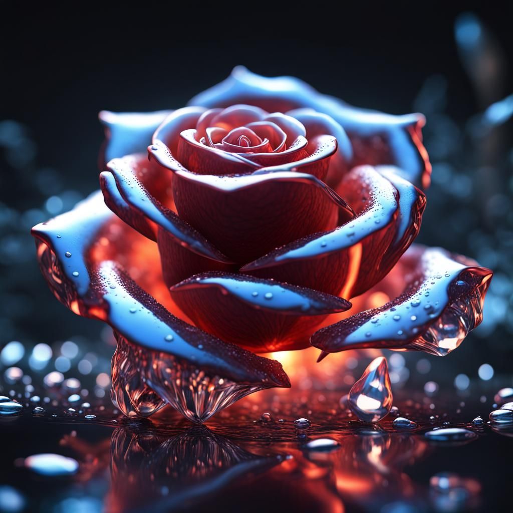 Ethereal Crystal Rose with Suspended Water Drops