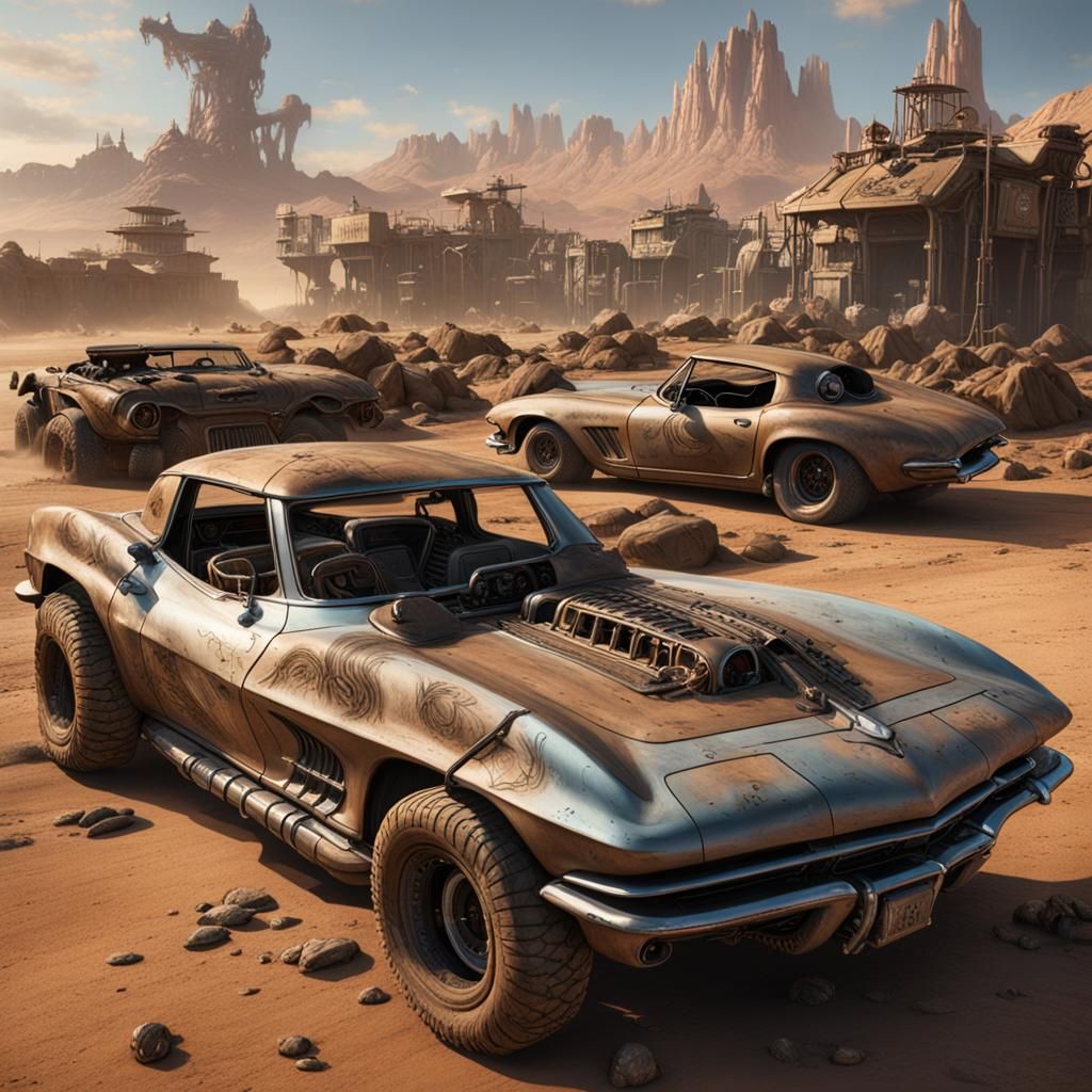 Immortan Joe's Corvette in Wasteland, Detailed Matte Paintin...