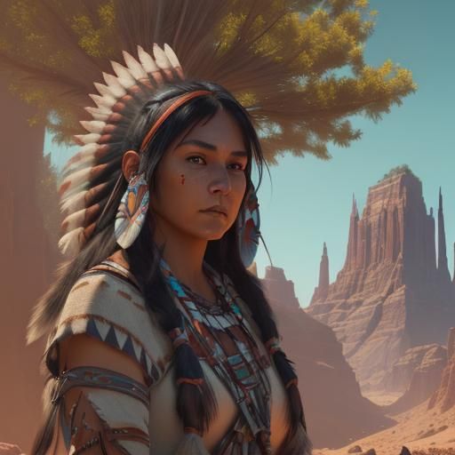Detailed Matte Painting of Native American Woman