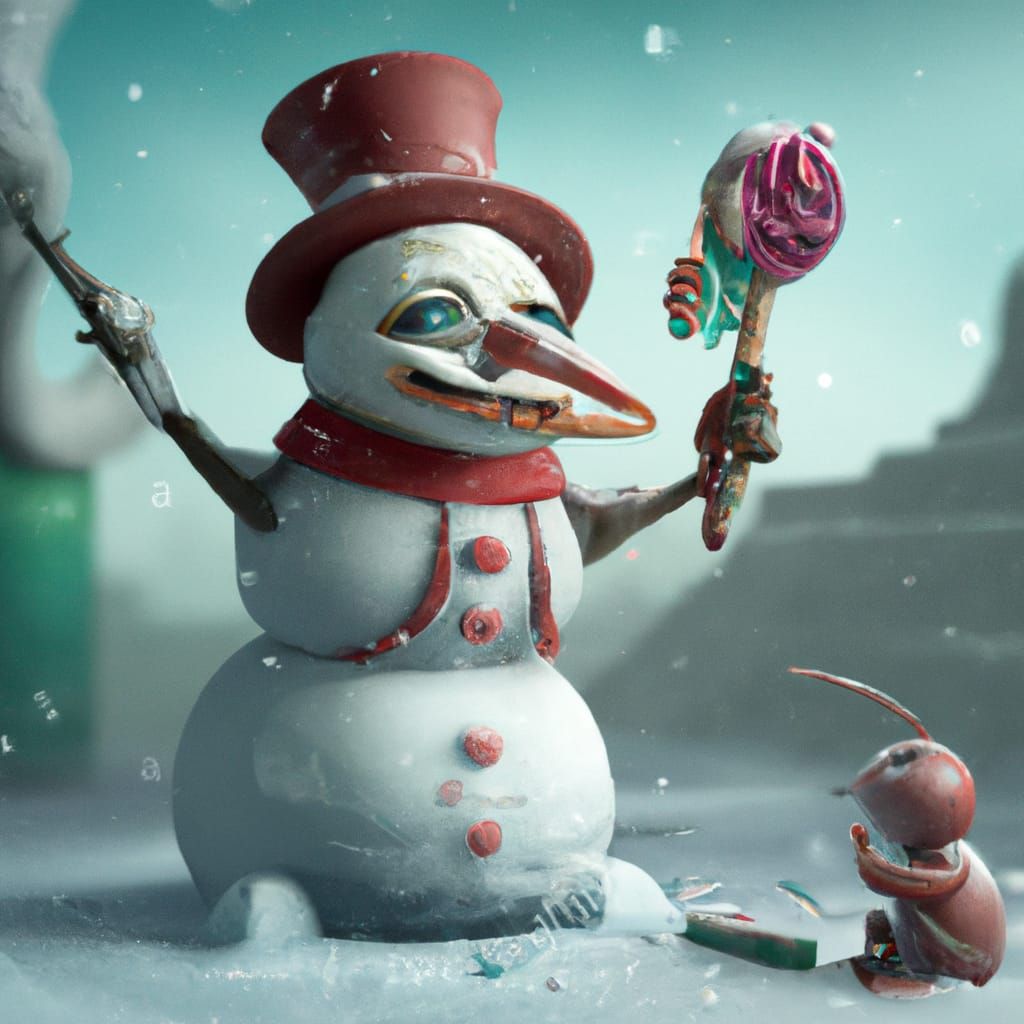 Fantastical Snowman with Ice Cream Digital Painting