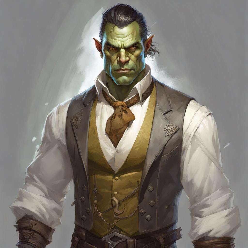 Half-Orc Portrait with Glowing Vest