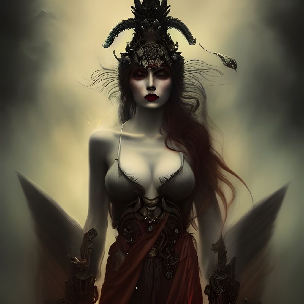 Warrior Goddess Surrounded by Demons: Detailed Matte Paintin...