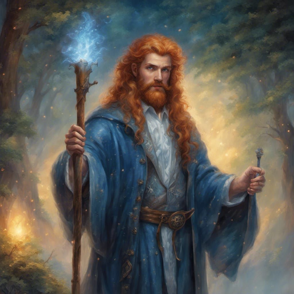 Fantasy Wizard with Ginger Hair, Ethereal Art