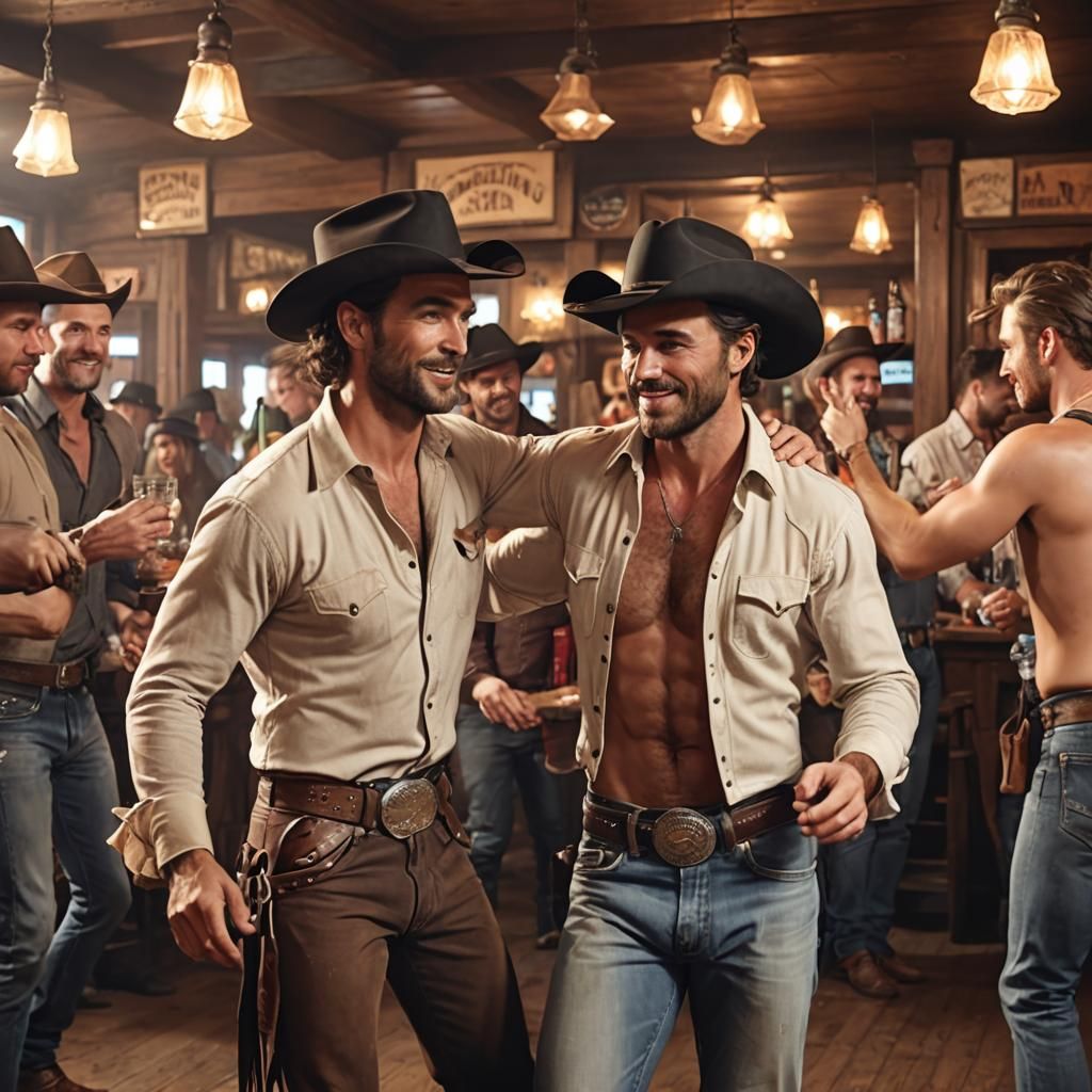 Romantic Cowboy Dance in Lively Old West Saloon