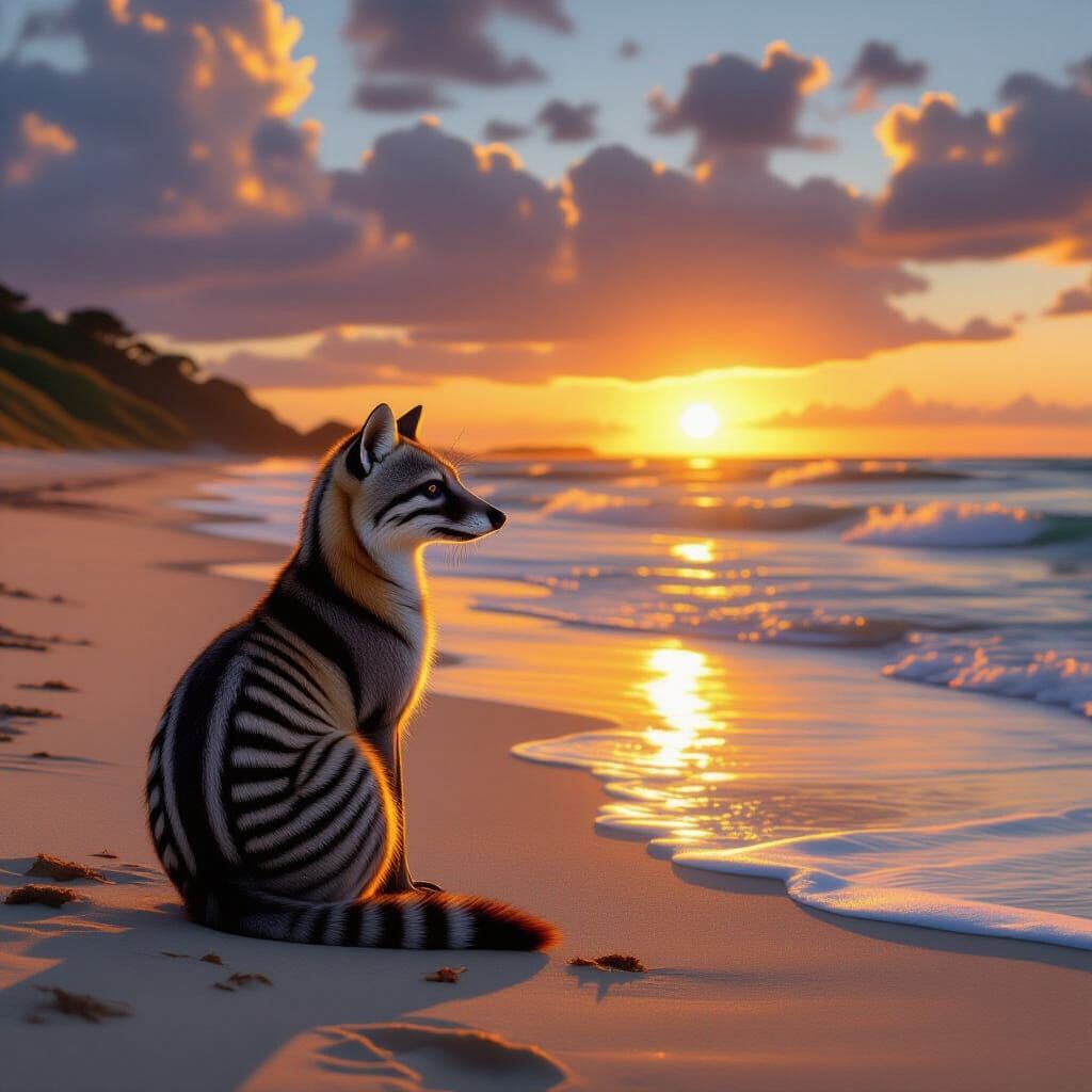 Thylacine on Beach at Sunset