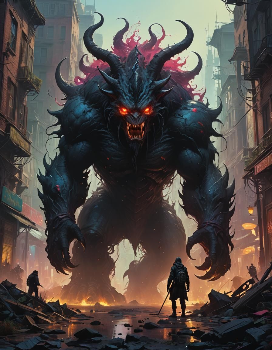 Monster Silhouette Fantasy Concept Art in Vibrant Colors