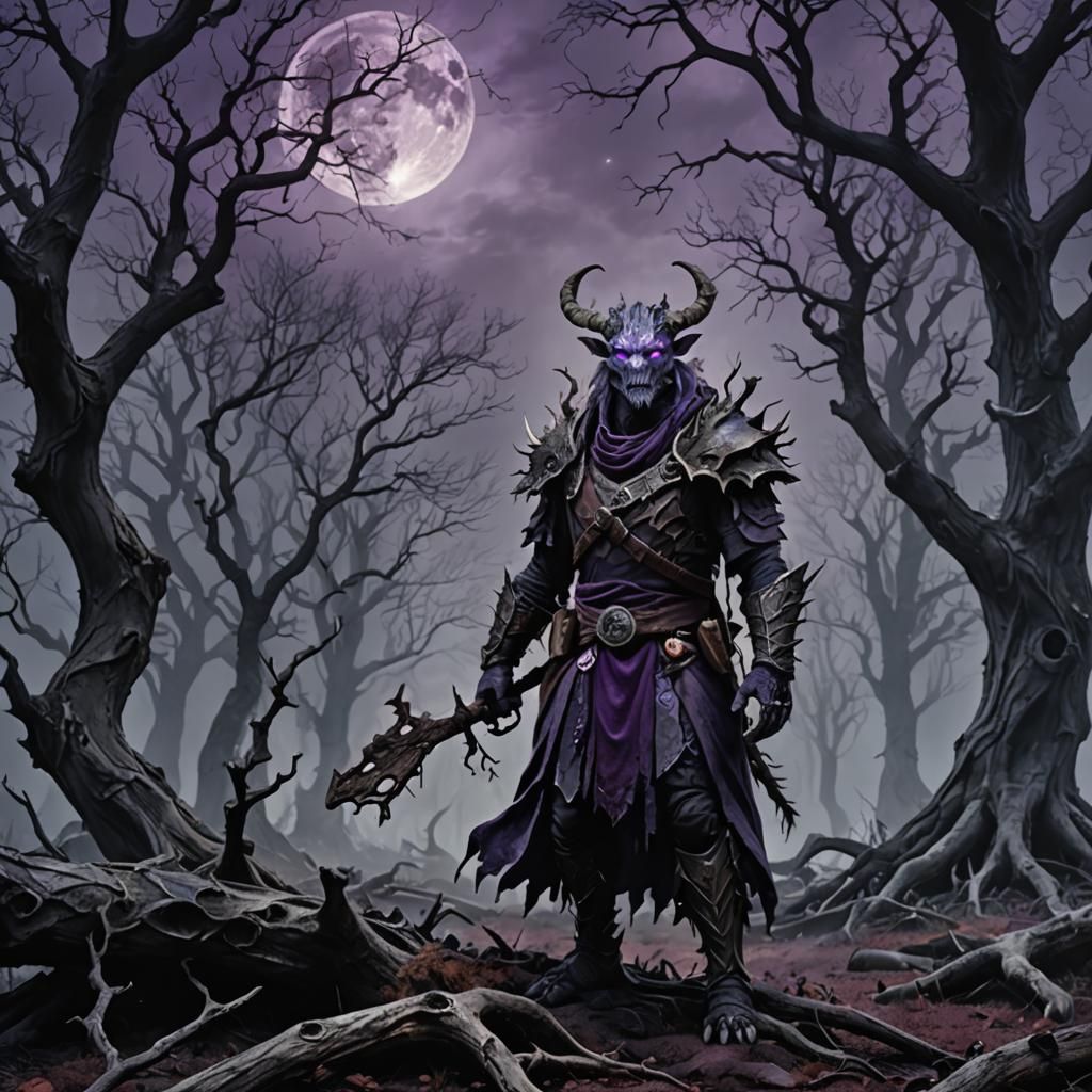 Dragonborn Druid in Dead Forest: Dark Fantasy Art