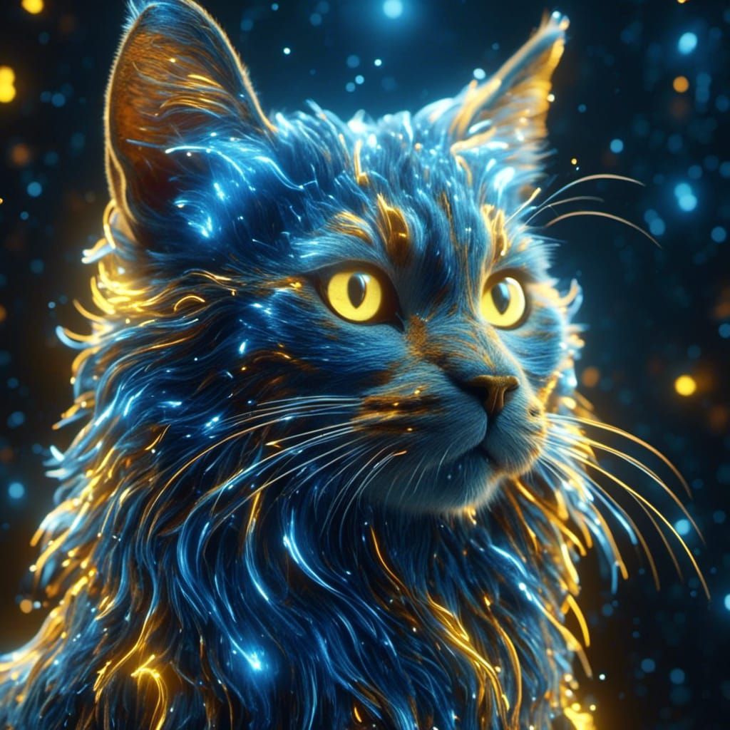 Glowing Cat Hologram in Detailed Matte Painting