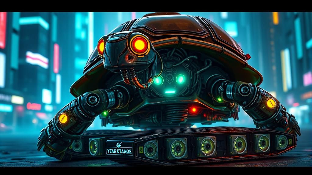 Cybernetic Turtle of the Future in Steampunk Style