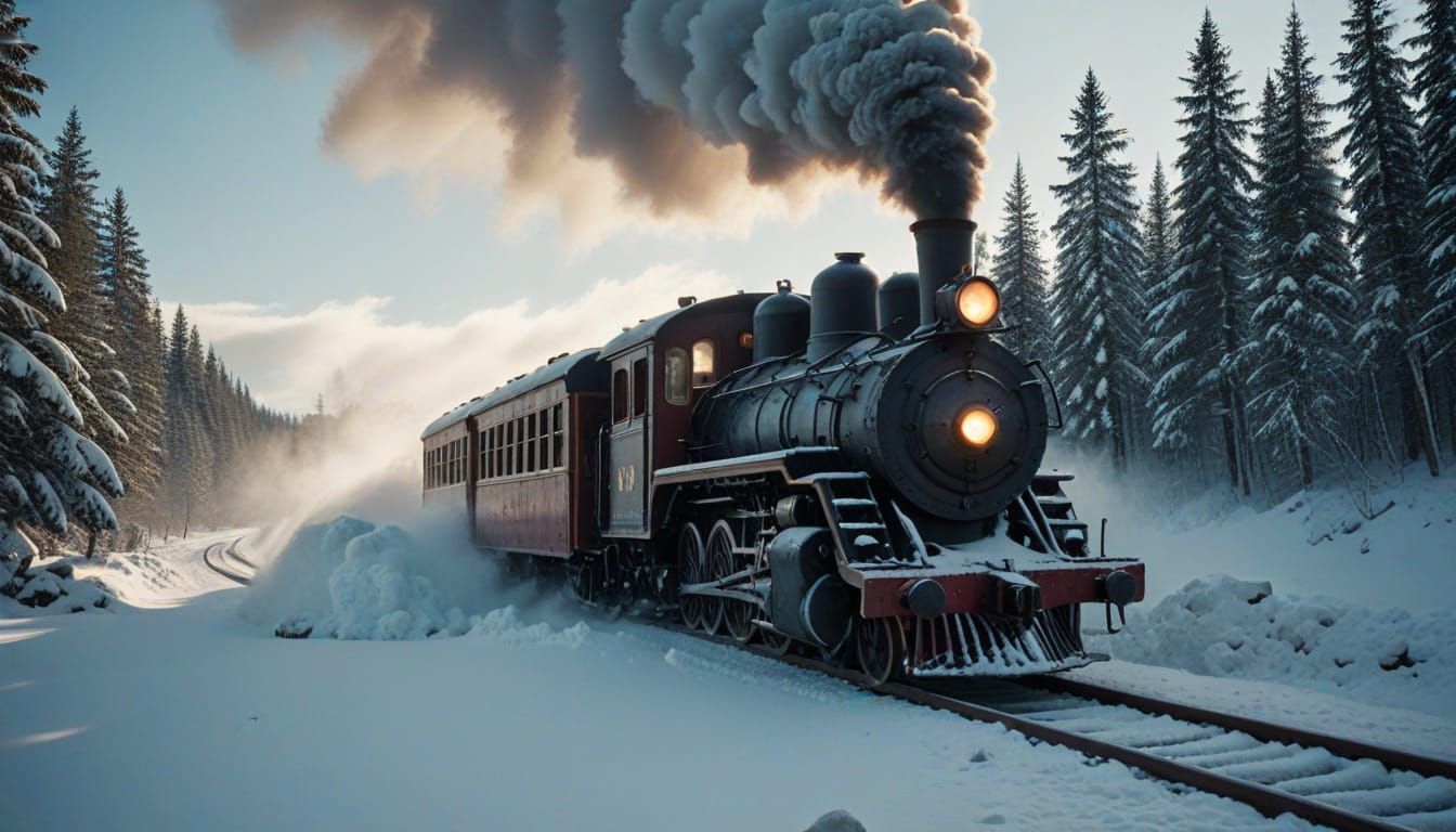 Steam Train Plows Through Deep Snow Drifts