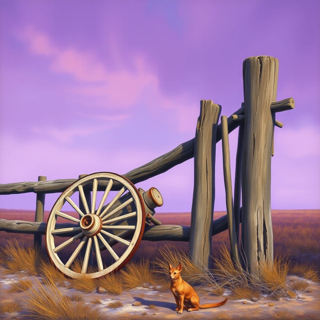 Weathered Cart Wheel Against Ancient Australian Fence