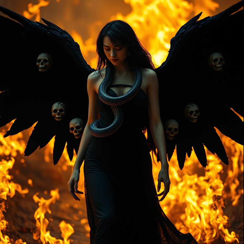 Mysterious Angel of Death in Fiery Vignette