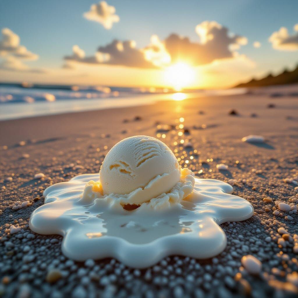 Hyperrealistic Melting Ice Cream in Summer Sunlight