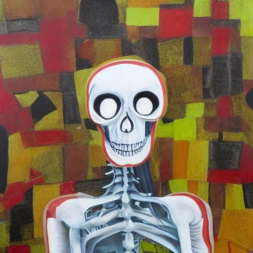 Skeletal Robot Portrait in Mixed Media Style